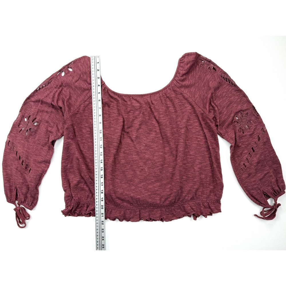 FREE PEOPLE/WE THE FREE Burgundy Embroidered Eyelet Boho Peasant Top Medium 1845 - Picture 6 of 8